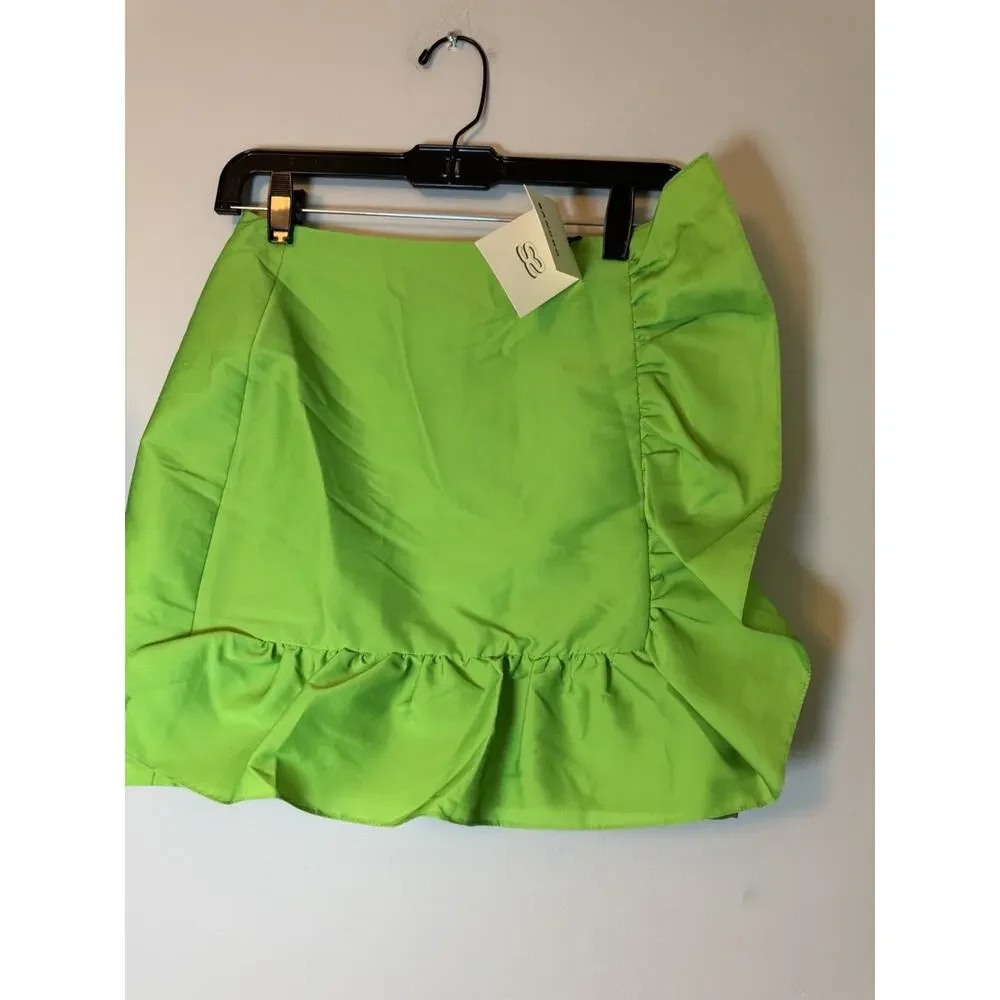 Sandro Womens Mini Skirt Ruffle Ruffles Green FR 34/ US 2 XS SFPJU00781 NWT $245